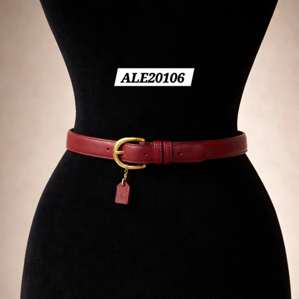 Coach Women's Large Leather Belt 8400 burgundy red color classic